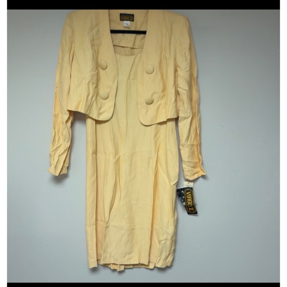 Virgo II Vintage Dress Jacket Set Womens 12 Yellow NEW Deadstock 80s 90s‎ USA